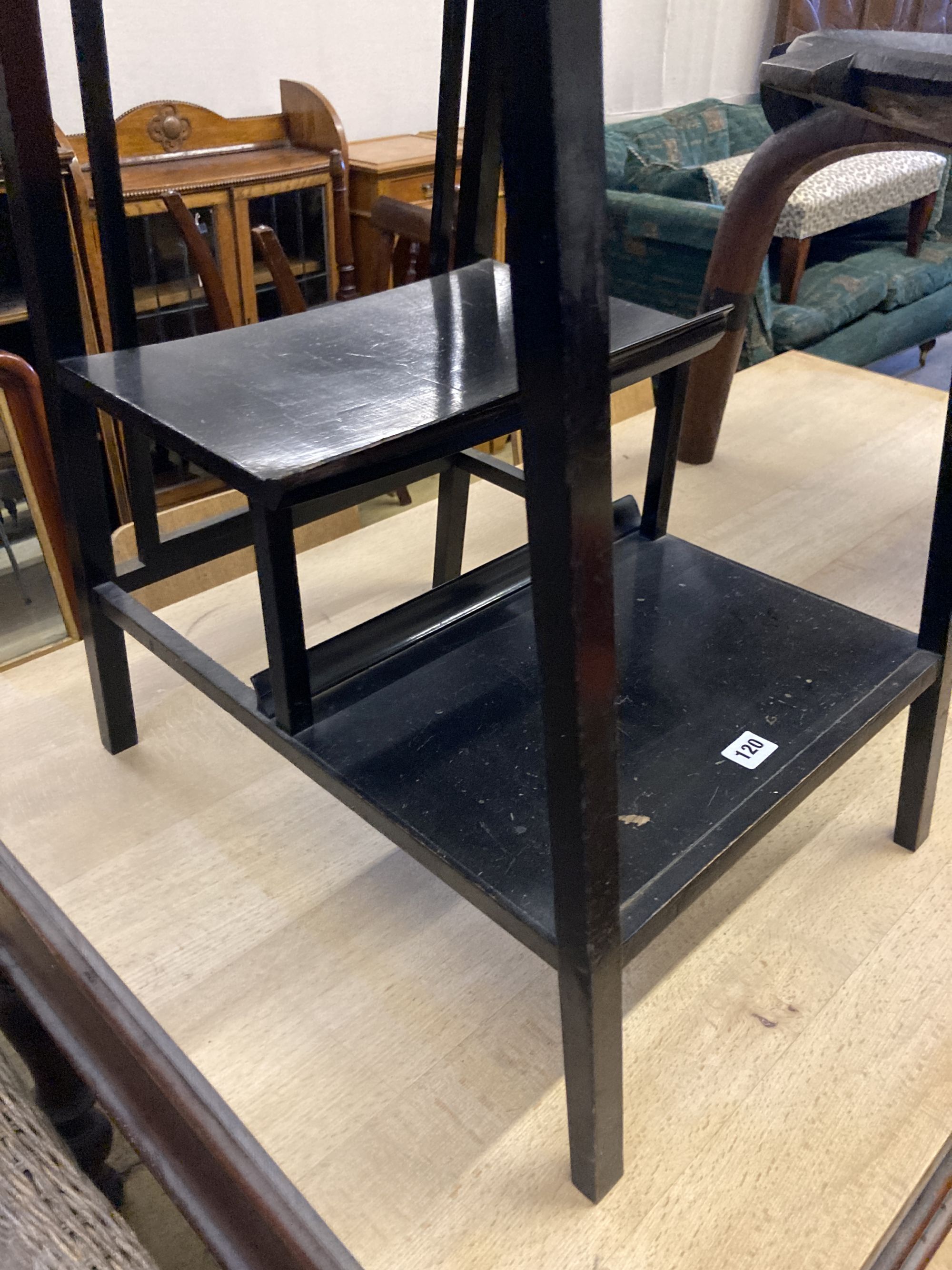 An Arts & Crafts Godwin style ebonised occasional table, width 50cm, depth 50cm, height 65cm